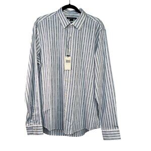 Michael Kors Mens Slim Fit XL Blue & White Striped Button-Down Shirt